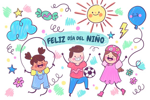 Hand drawn children's day in spanish background