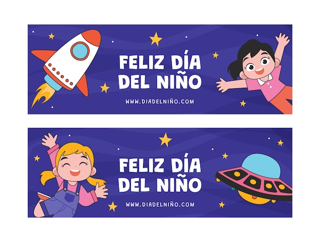 Hand drawn children's day in spanish banner collection