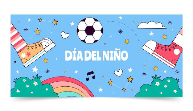 Hand drawn children's day in spanish horizontal banner template