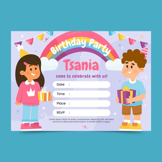 Hand drawn children's party card invitation