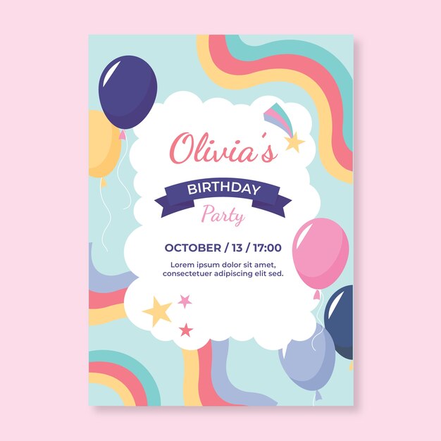 Hand drawn children's party card invitation