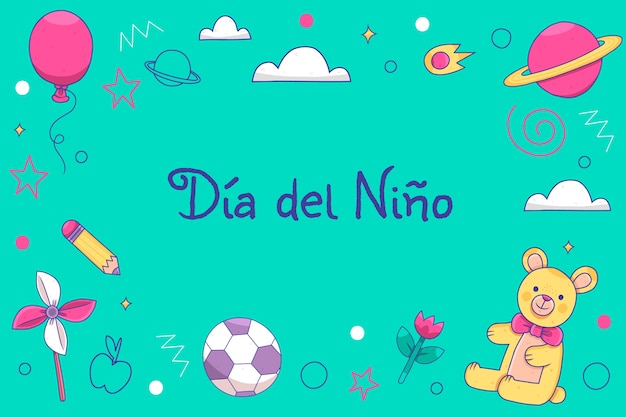 Hand drawn childrens day background in spanish