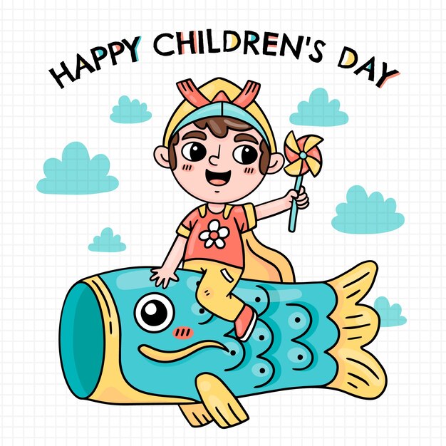 Hand drawn childrens day illustration