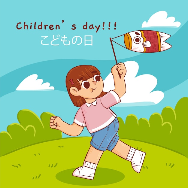 Hand drawn childrens day illustration