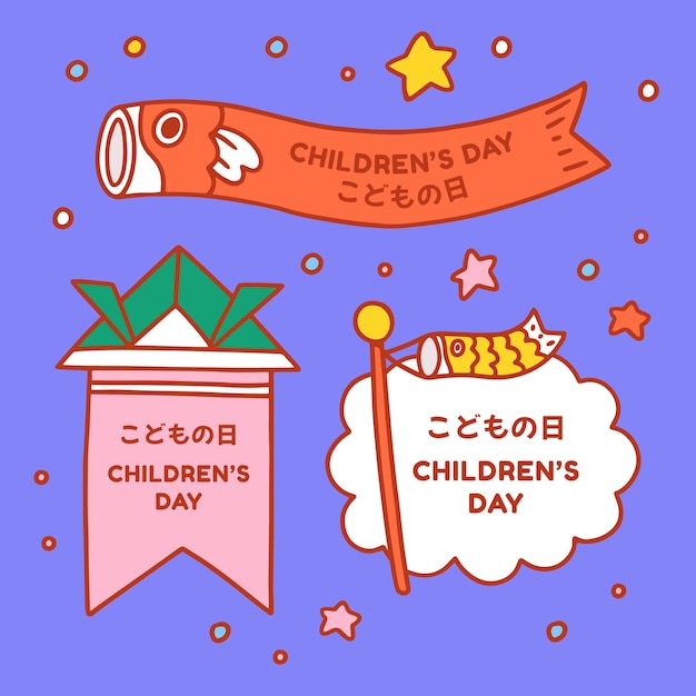 Hand drawn childrens day labels collection