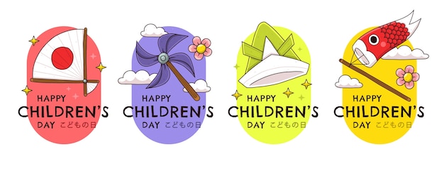 Hand drawn childrens day labels collection