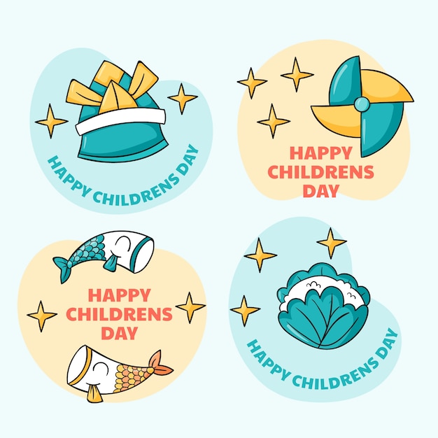 Hand drawn childrens day labels collection