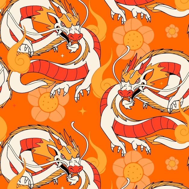 Free Vector hand drawn chinese dragon pattern design