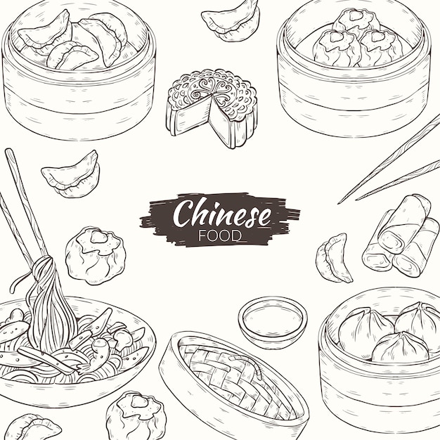 Hand drawn chinese food illustration