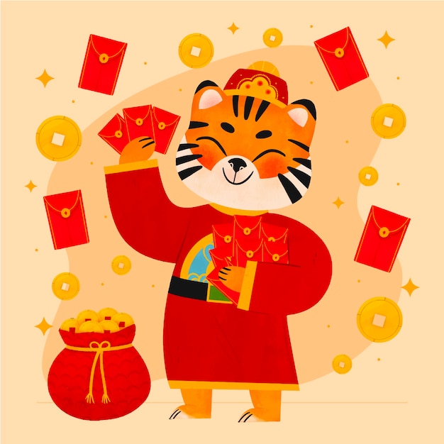 Hand drawn chinese new year lucky money illustration