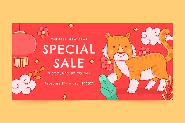 Hand drawn chinese new year sale horizontal banner