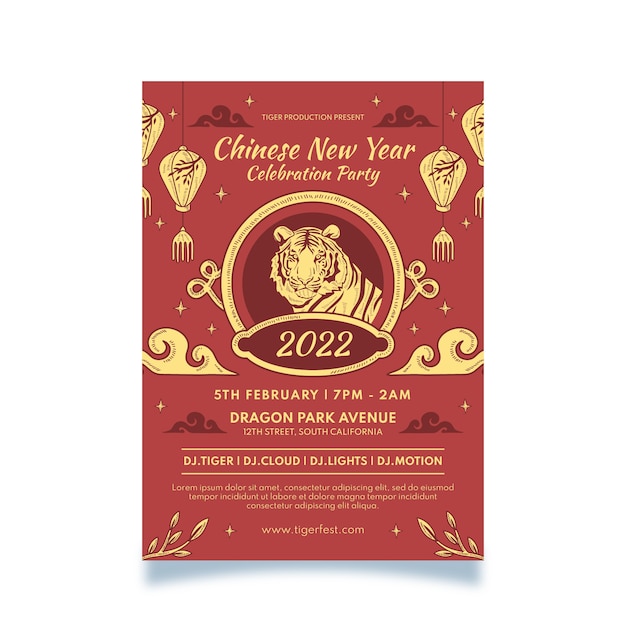 Hand drawn chinese new year vertical poster template