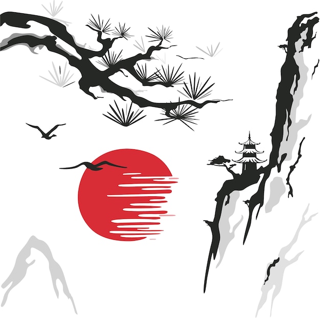 Free Vector hand drawn chinese style illustration