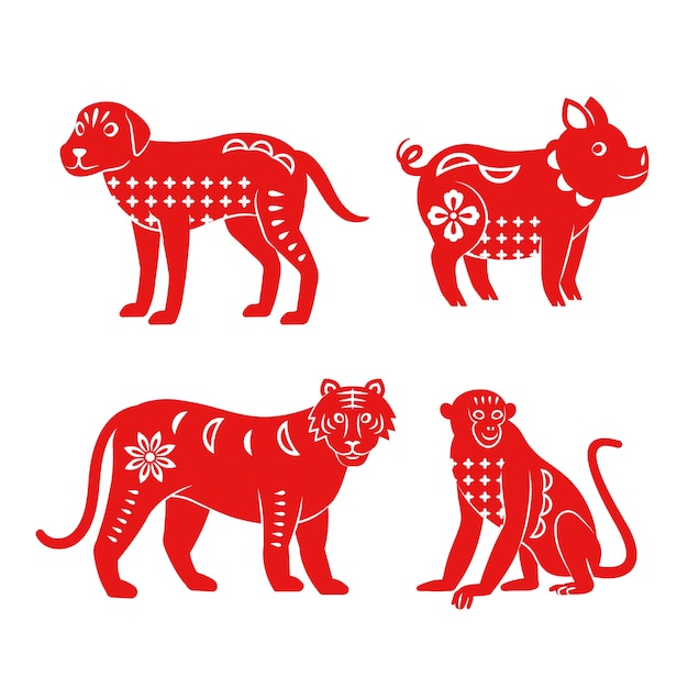 Free vector hand drawn chinese zodiac animals set