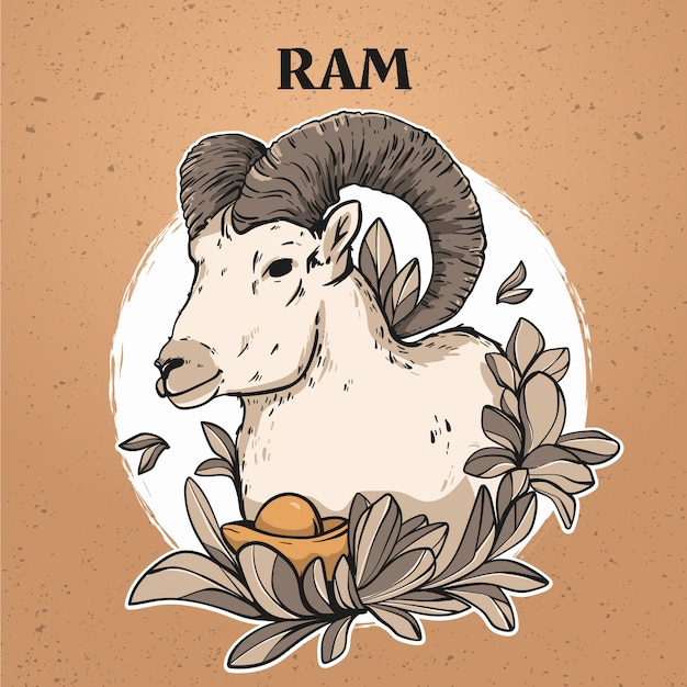 Free Vector hand drawn chinese zodiac ram illustration