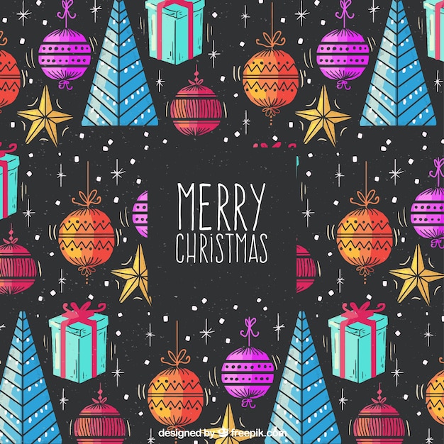 Hand drawn christmas background with a pattern