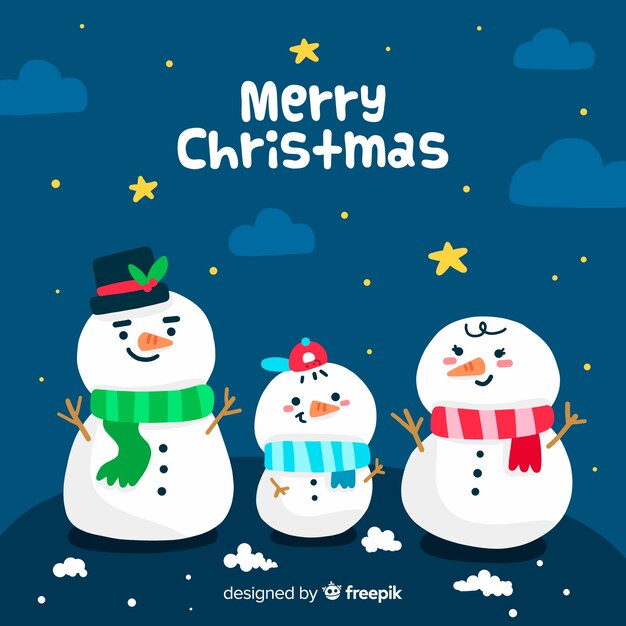 Hand drawn christmas background with snowmen