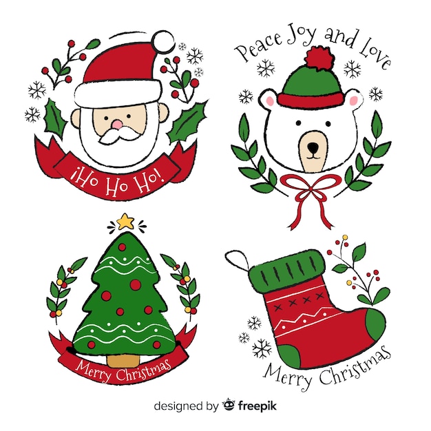 Free vector hand drawn christmas badge collection