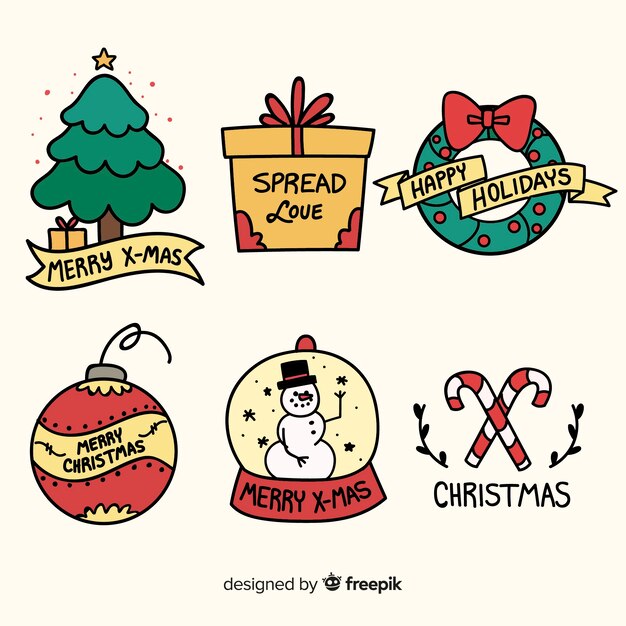 Hand drawn christmas badge collection