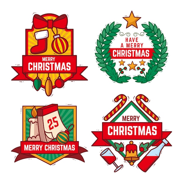 Hand drawn christmas badge collection