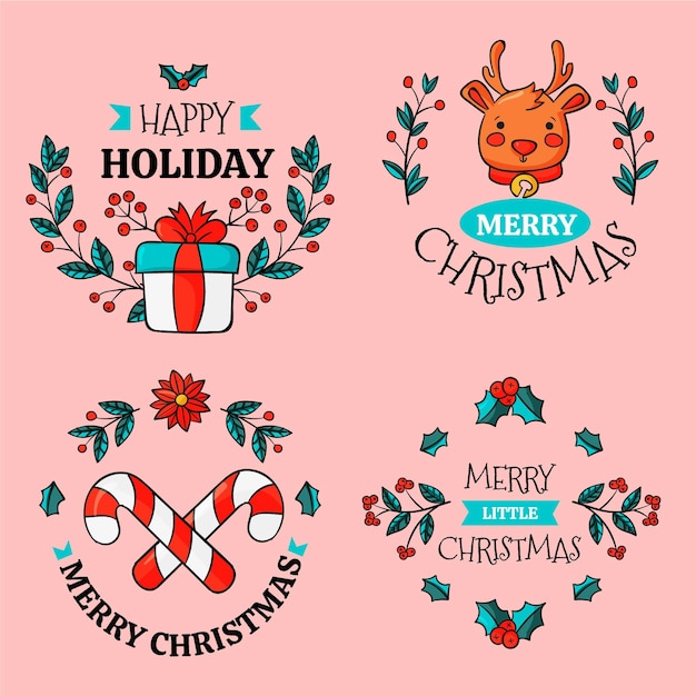 Hand drawn christmas badges collection