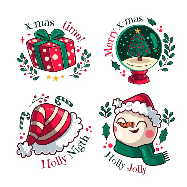 Hand drawn christmas badges collection