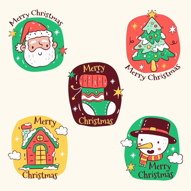 Hand drawn christmas badges collection