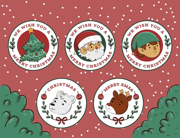 Hand drawn christmas badges collection