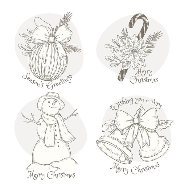 Hand drawn christmas badges collection