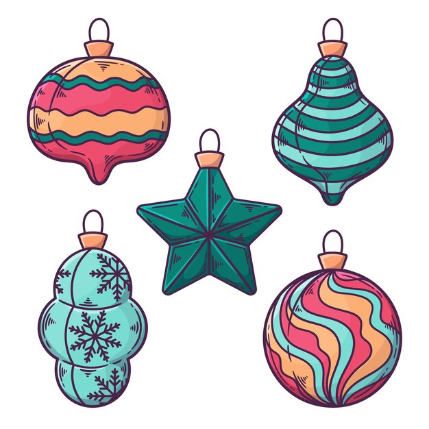 Hand drawn christmas ball ornaments collection