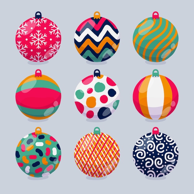 Hand drawn christmas ball ornaments collection