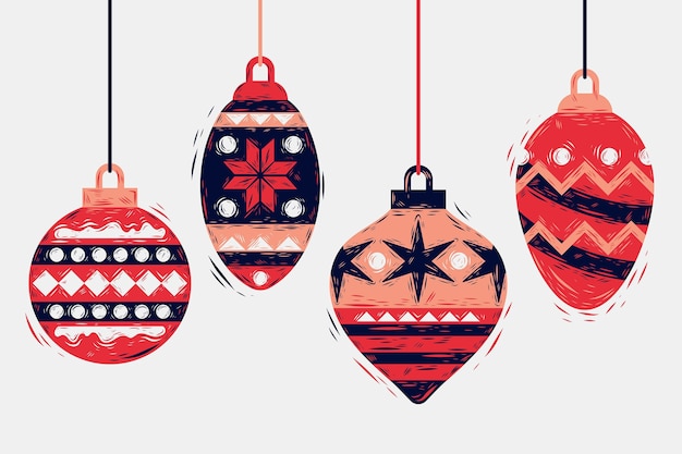 Hand drawn christmas ball ornaments collection