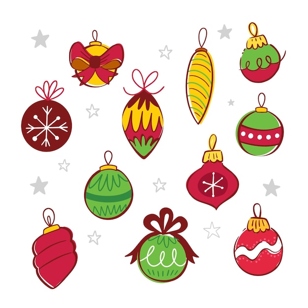 Hand drawn christmas ball ornaments collection