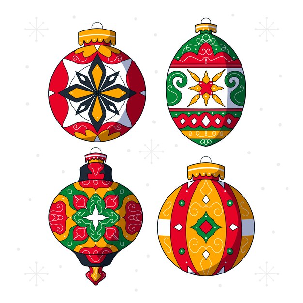 Hand drawn christmas ball ornaments collection