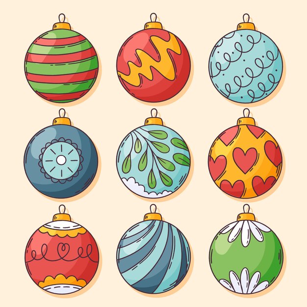 Hand drawn christmas ball ornaments collection