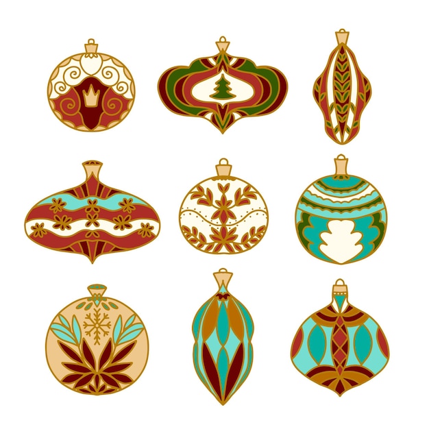 Hand drawn christmas ball ornaments collection