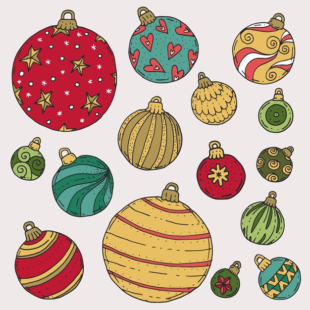 Hand drawn christmas ball ornaments collection