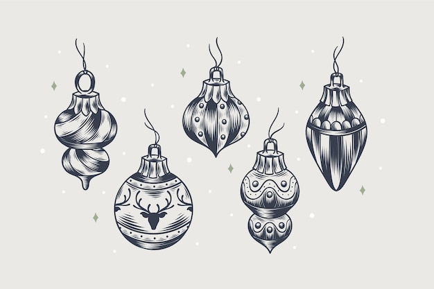 Hand drawn christmas ball ornaments collection