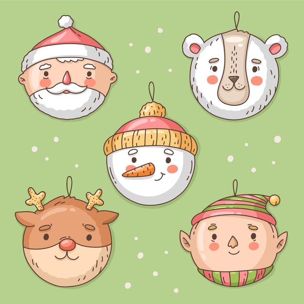 Hand drawn christmas ball ornaments collection