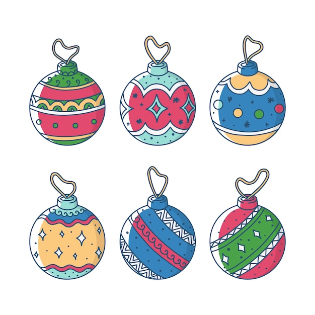 Hand drawn christmas balls set