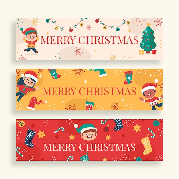 Hand drawn christmas banners set