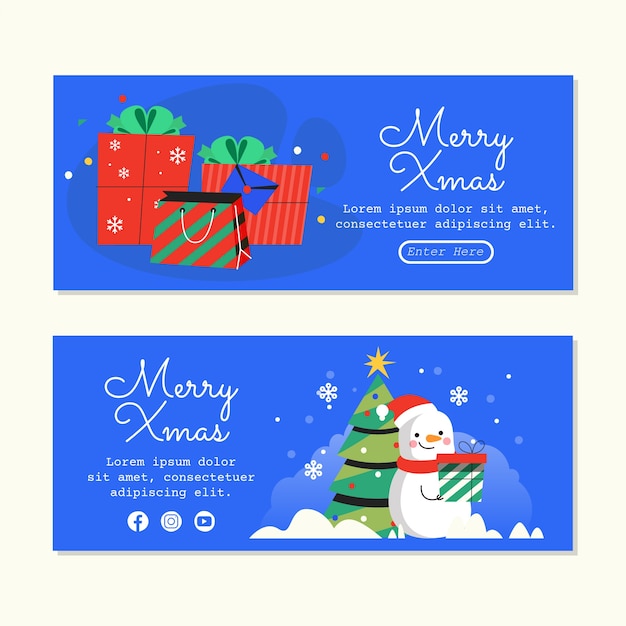 Hand drawn christmas banners set