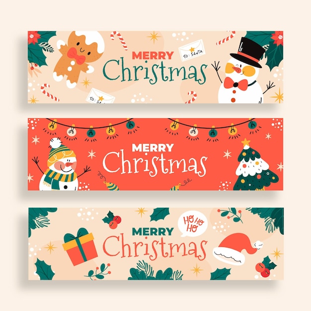 Hand drawn christmas banners set