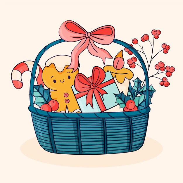 Hand drawn christmas basket illustration