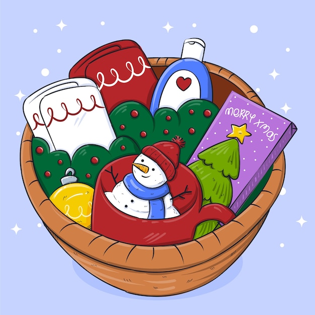 Hand drawn christmas basket illustration