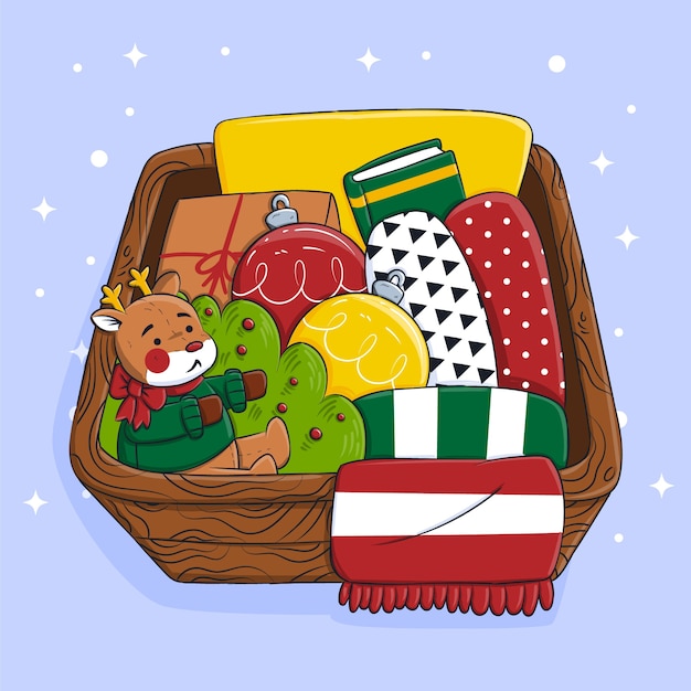 Hand drawn christmas basket illustration