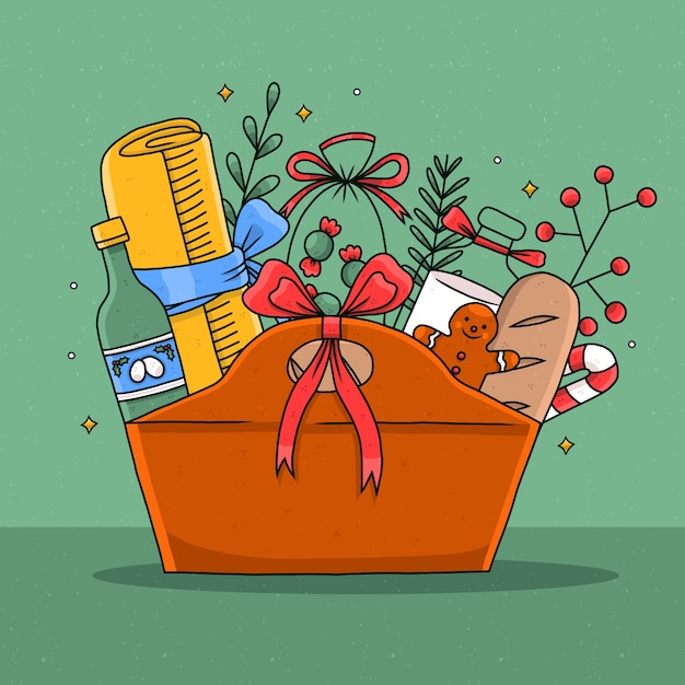 Free Vector hand drawn christmas basket illustration