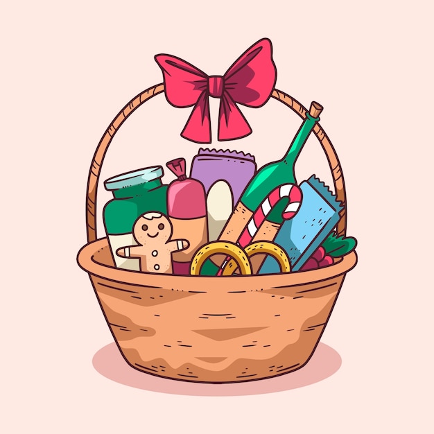 Hand drawn christmas basket illustration