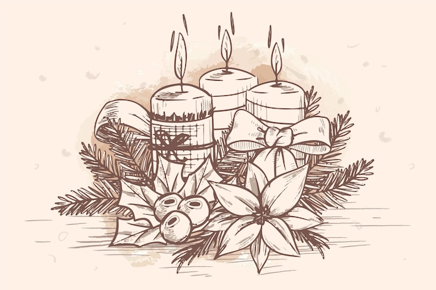 Free vector hand drawn christmas candle background