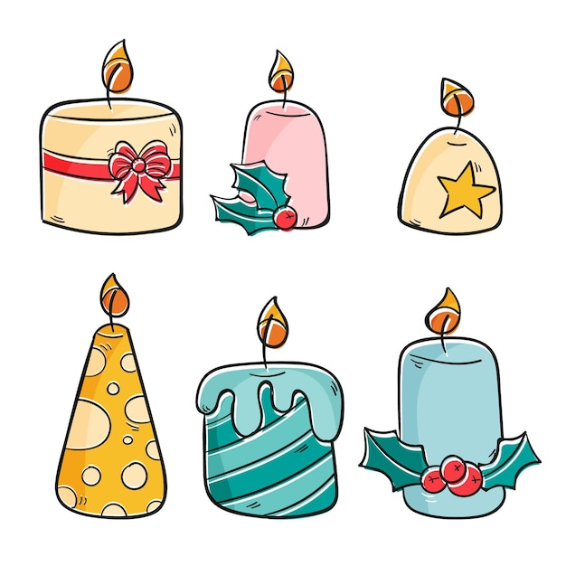 Hand drawn christmas candle collection